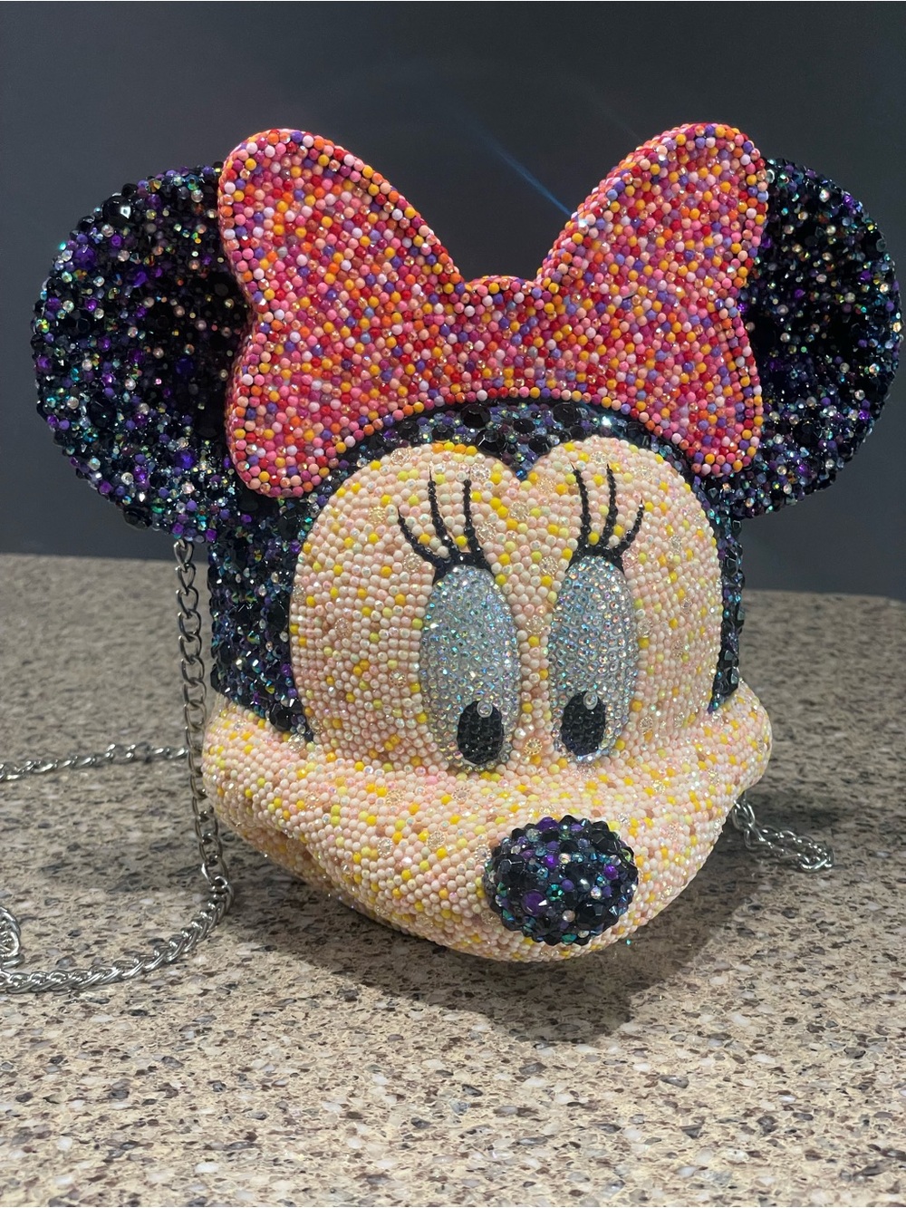 One of a kind * hand bedazzled Minnie Mouse popcorn bucket with strap - Picture 2 of 7